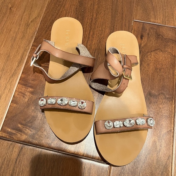 Jcrew tan jeweled sandals size 8.5 - euc - Picture 1 of 4